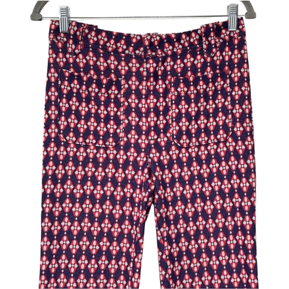 {Free People} High Rise Geometric Mod Retro Print Blue Red Pink Flare Leg Pants - Picture 4 of 9